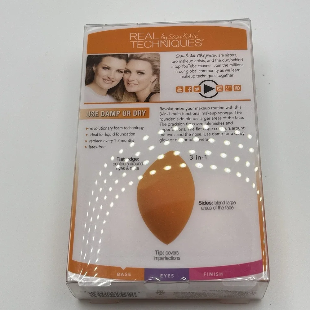 Real Techniques Makeup Sponge 4pc Set Miracle Complexion‎ Blender, Vegan, Orange